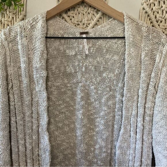 FREE PEOPLE Free Spirit Long Knit Cardigan Sweater Cream Tan Medium - Picture 4 of 12